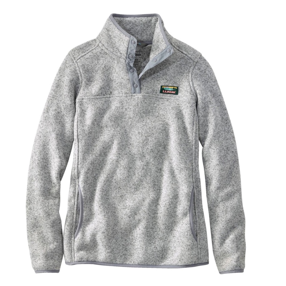L.L. Bean Sweater Fleece Pullover Snap Front Top Pewter